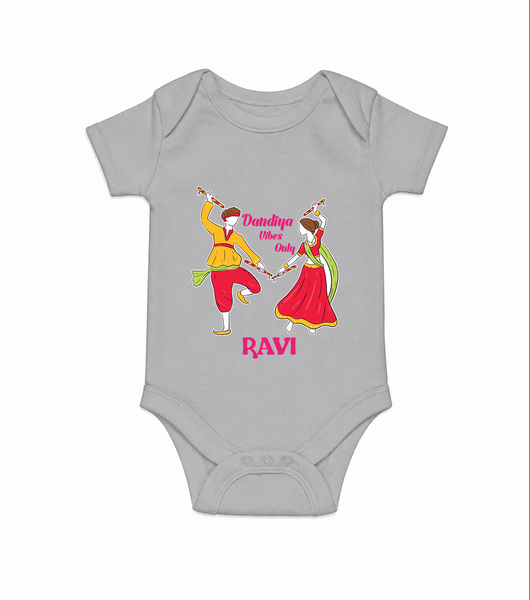 Dandiya Night Celebration Personalized Romper - GREY - New Born (Chest 14")