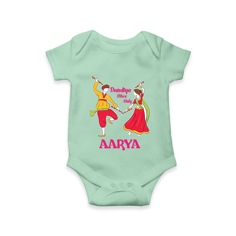 Dandiya Vibes Only Romper/Onesie | Custom Baby Romper/Onesie for Garba and Navratri - MINT GREEN - New Born (Chest 14")