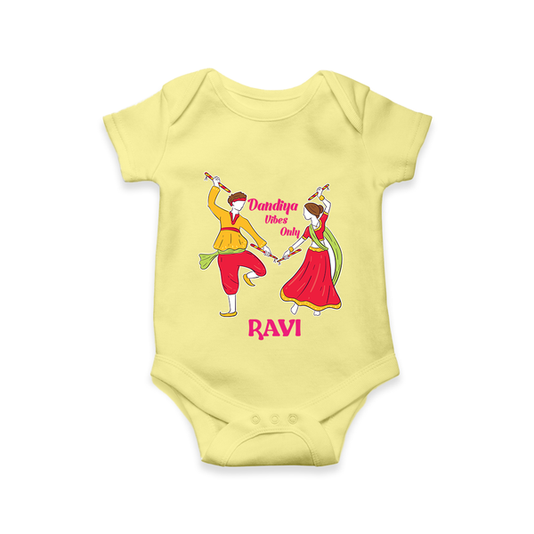 Dandiya Night Celebration Personalized Romper - PASTEL YELLOW - New Born (Chest 14")