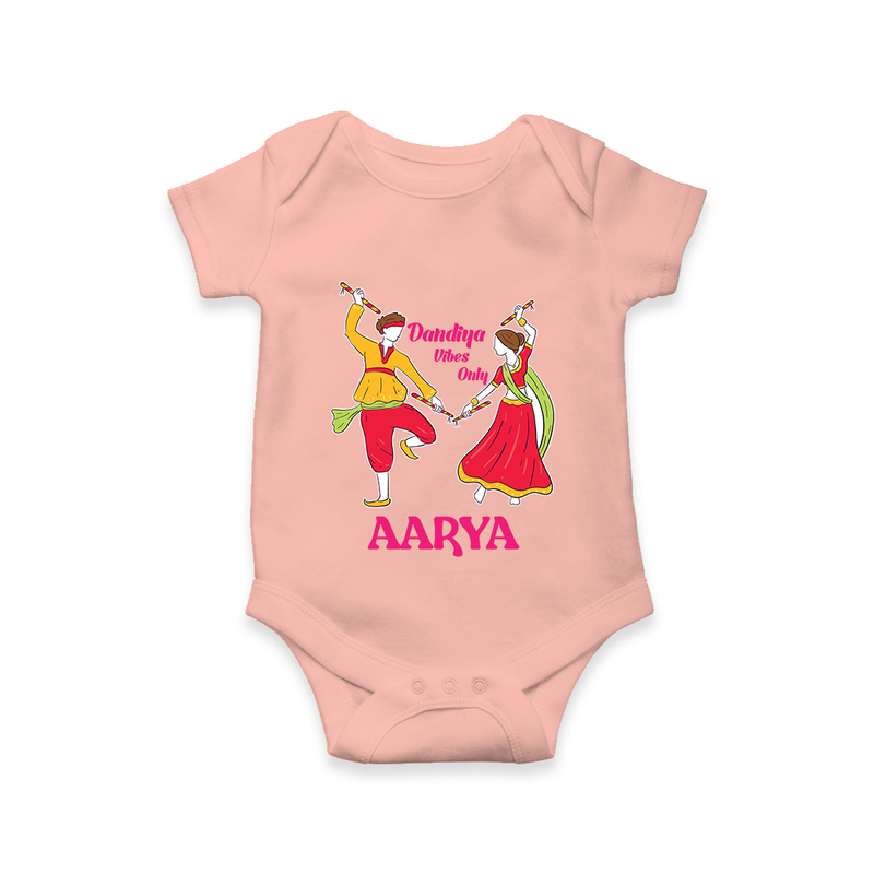 Dandiya Vibes Only Romper/Onesie | Custom Baby Romper/Onesie for Garba and Navratri - PEACH - New Born (Chest 14")