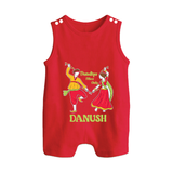 Dandiya Vibes Only Romper suit/sleeveless romper | Custom Baby Romper suit/sleeveless romper for Garba and Navratri - RED - 0 - 5 Months Old (Chest 18")