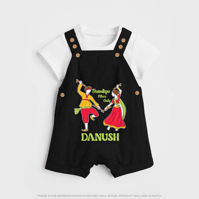 Dandiya Vibes Only Dungaree Set | Custom Baby Dungaree Set for Garba and Navratri - BLACK - 0 - 5 Months Old (Chest 18")