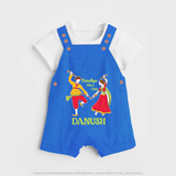 Dandiya Vibes Only Dungaree Set | Custom Baby Dungaree Set for Garba and Navratri - COBALT BLUE - 0 - 5 Months Old (Chest 18")