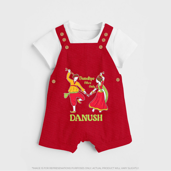 Dandiya Vibes Only Dungaree Set | Custom Baby Dungaree Set for Garba and Navratri - RED - 0 - 5 Months Old (Chest 18")