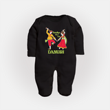 Dandiya Vibes Only Sleep suit/full sleeve body suit | Custom Baby Sleep suit/full sleeve body suit for Garba and Navratri - BLACK - New Born (Chest 7.5")