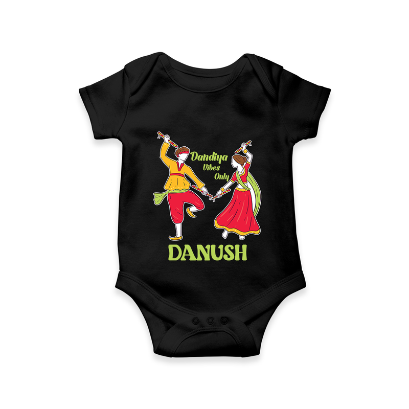 Dandiya Vibes Only Romper/Onesie | Custom Baby Romper/Onesie for Garba and Navratri - BLACK - New Born (Chest 14")