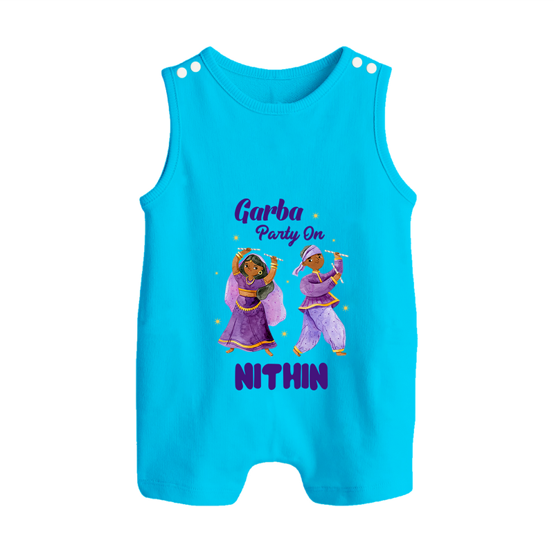 Garba Party On Romper suit/sleeveless romper | Personalized Baby Romper suit/sleeveless romper for Dance and Fun - SKY BLUE - 0 - 5 Months Old (Chest 18")