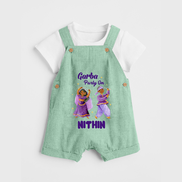 Garba Party On Dungaree Set | Personalized Baby Dungaree Set for Dance and Fun - MINT GREEN - 0 - 5 Months Old (Chest 18")