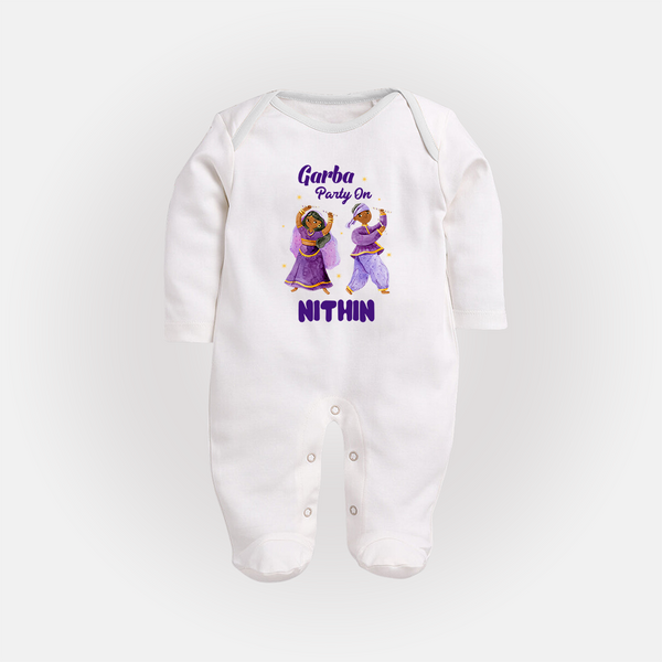 Garba Party On Sleep suit/full sleeve body suit | Personalized Baby Sleep suit/full sleeve body suit for Dance and Fun - WHITE - New Born (Chest 7.5")