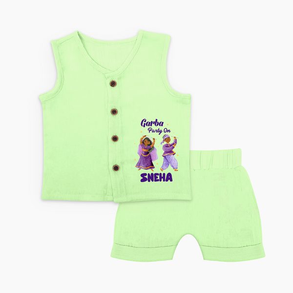 Dandiya Vibes Couple Personalized Jabla Set - PASTEL GREEN - 0 - 3 Months Old (Chest 9.8")