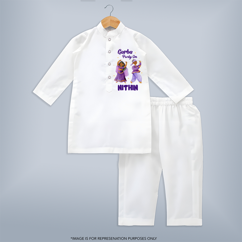Garba Party On Kurta set | Personalized Baby Kurta set for Dance and Fun - WHITE - 3 - 6 Months Old (Chest 24", Kurta Length 14'', Waist 19", Pant Length 14")