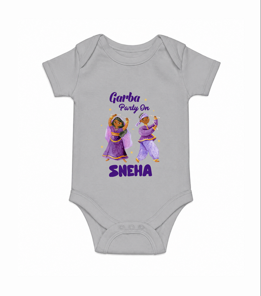 Dandiya Vibes Couple Personalized Romper - GREY - New Born (Chest 14")
