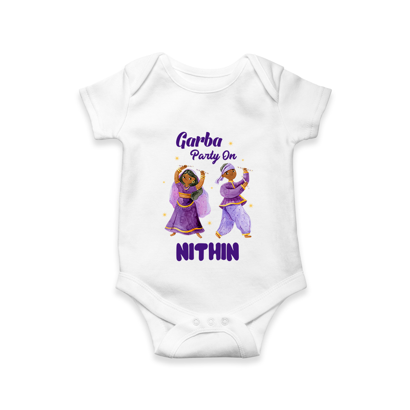 Garba Party On Romper/Onesie | Personalized Baby Romper/Onesie for Dance and Fun - WHITE - New Born (Chest 14")