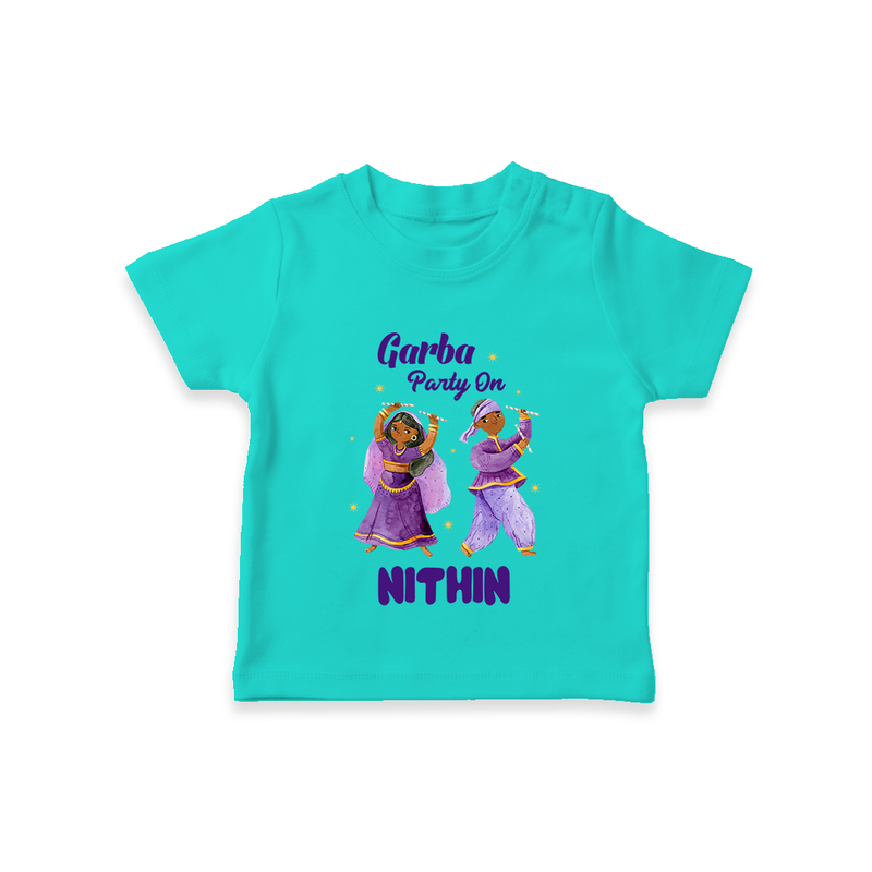 Garba Party On T-shirt | Personalized Baby T-shirt for Dance and Fun - TEAL - 0-5 Months Old (Chest 17")