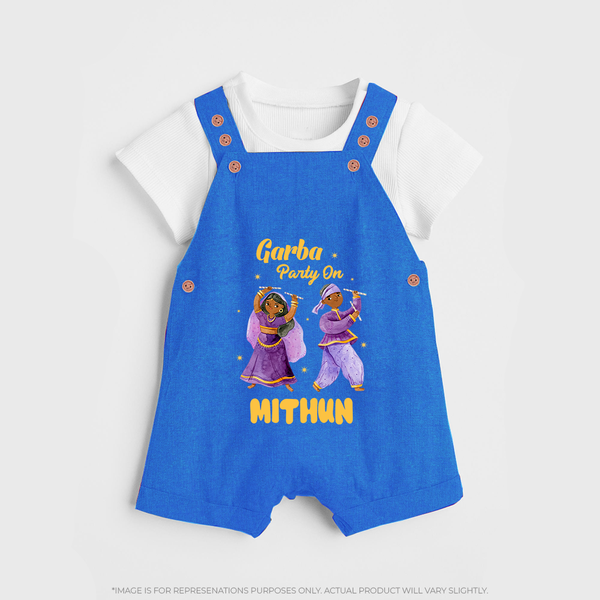 Garba Party On Dungaree Set | Personalized Baby Dungaree Set for Dance and Fun - COBALT BLUE - 0 - 5 Months Old (Chest 18")