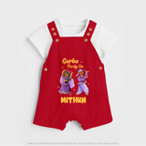 Garba Party On Dungaree Set | Personalized Baby Dungaree Set for Dance and Fun - RED - 0 - 5 Months Old (Chest 18")