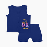 Dandiya Vibes Couple Personalized Jabla Set - NAVY BLUE - 0 - 3 Months Old (Chest 9.8")