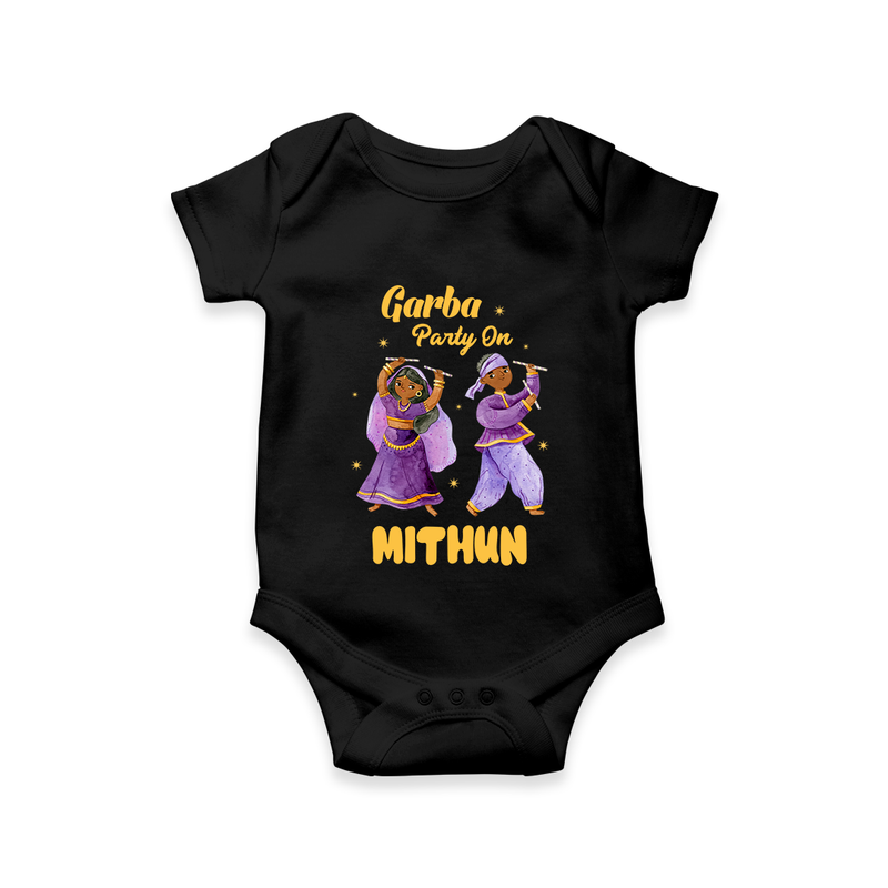 Garba Party On Romper/Onesie | Personalized Baby Romper/Onesie for Dance and Fun - BLACK - New Born (Chest 14")