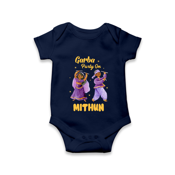 Garba Party On Romper/Onesie | Personalized Baby Romper/Onesie for Dance and Fun - NAVY BLUE - New Born (Chest 14")