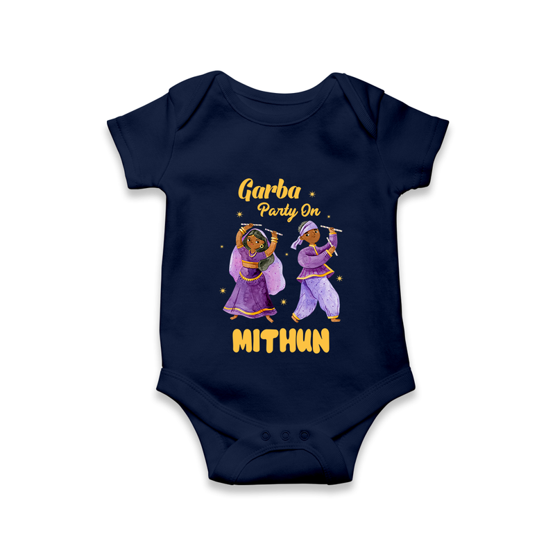Garba Party On Romper/Onesie | Personalized Baby Romper/Onesie for Dance and Fun - NAVY BLUE - New Born (Chest 14")