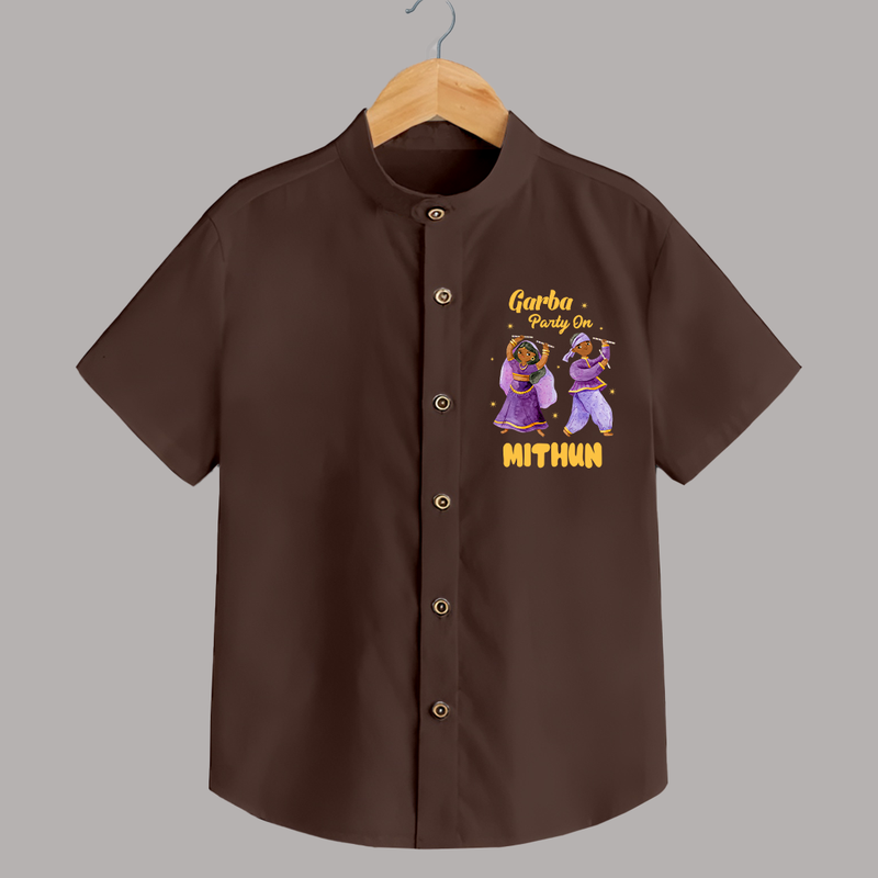 Garba Party On Shirt | Personalized Baby Shirt for Dance and Fun - CHOCOLATE BROWN - 0 - 6 Months Old (Chest 23")