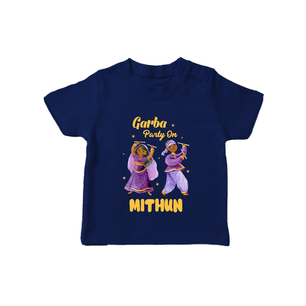 Garba Party On T-shirt | Personalized Baby T-shirt for Dance and Fun - NAVY BLUE - 0-5 Months Old (Chest 17")