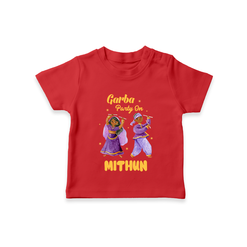 Garba Party On T-shirt | Personalized Baby T-shirt for Dance and Fun - RED - 0-5 Months Old (Chest 17")