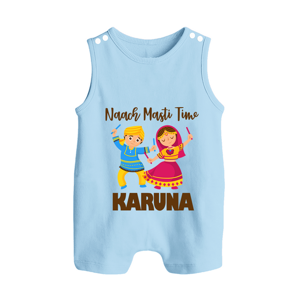 Garba Party On Personalized Button Romper - BABY BLUE - New Born (Chest 18")