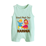 Garba Party On Personalized Button Romper - MINT GREEN - New Born (Chest 18")