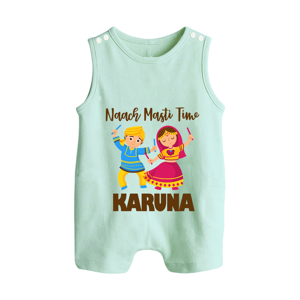 Garba Party On Personalized Button Romper - MINT GREEN - New Born (Chest 18")