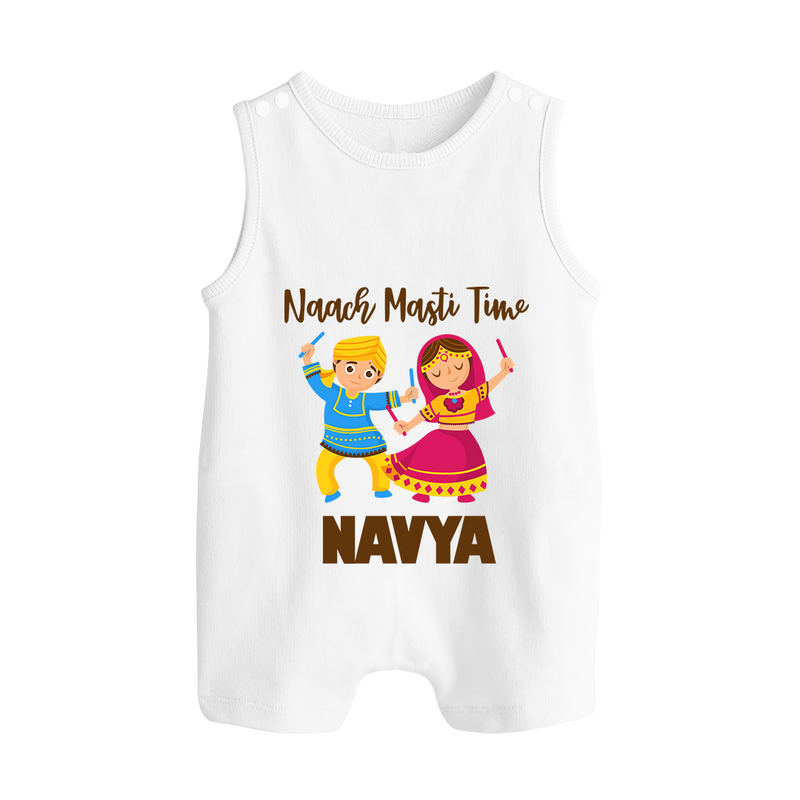 Naach Masti Time Romper suit/sleeveless romper | Custom Baby Romper suit/sleeveless romper for Little Dancers - WHITE - 0 - 5 Months Old (Chest 18")