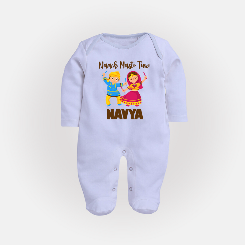 Naach Masti Time Sleep suit/full sleeve body suit | Custom Baby Sleep suit/full sleeve body suit for Little Dancers - BABY BLUE - New Born (Chest 7.5")