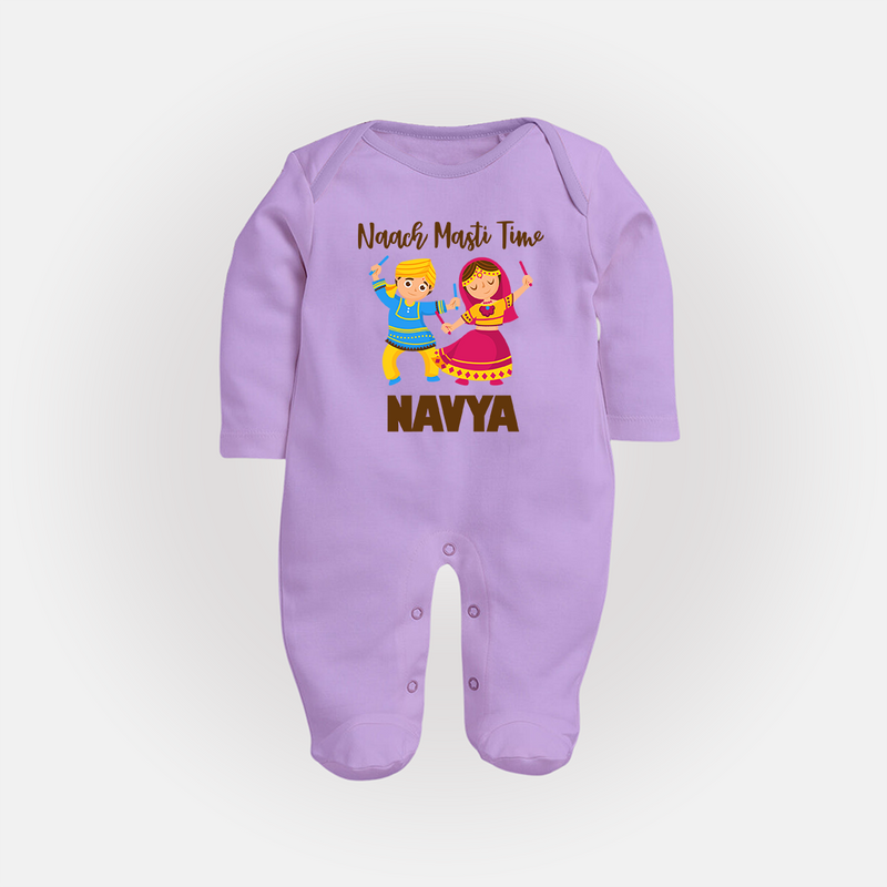 Naach Masti Time Sleep suit/full sleeve body suit | Custom Baby Sleep suit/full sleeve body suit for Little Dancers - LILAC - New Born (Chest 7.5")