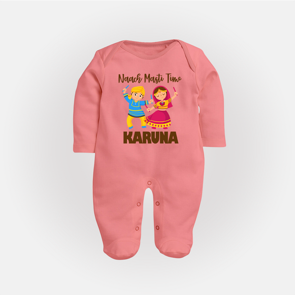Garba Party On Personalized Full Body Suit - PEACH - New Born (Chest 7.5")