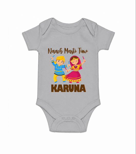 Garba Party On Personalized Romper - GREY - New Born (Chest 14")