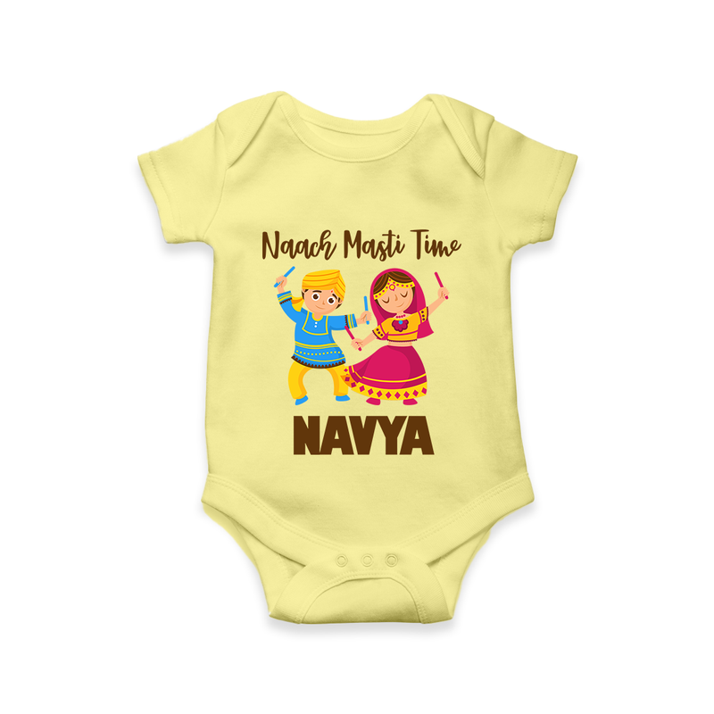 Naach Masti Time Romper/Onesie | Custom Baby Romper/Onesie for Little Dancers - PASTEL YELLOW - New Born (Chest 14")