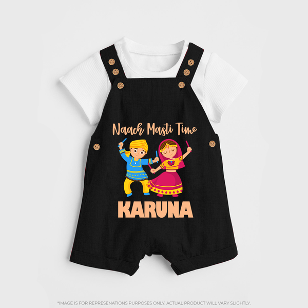 Garba Party On Personalized Dungaree - BLACK - 0 - 5 Months Old (Chest 18")