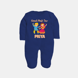 Naach Masti Time Sleep suit/full sleeve body suit | Custom Baby Sleep suit/full sleeve body suit for Little Dancers - NAVY BLUE - New Born (Chest 7.5")