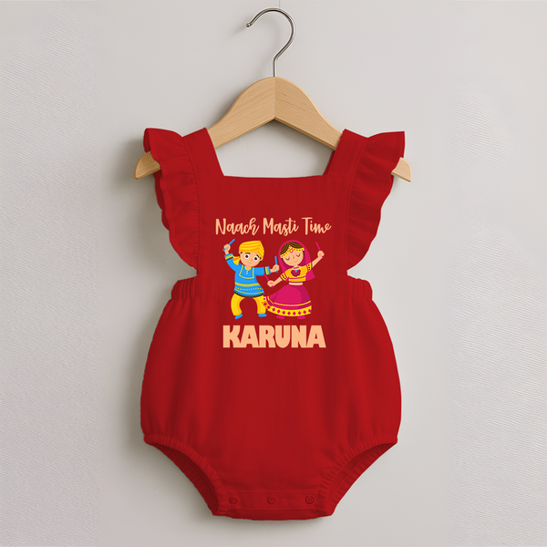 Garba Party On Personalized Romper Frock - RED - 0 - 3 Months Old (Chest 19")