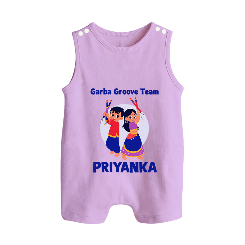 Garba Groove Team Romper suit/sleeveless romper | Personalized Baby Romper suit/sleeveless romper for Festival Fun - LILAC - 0 - 5 Months Old (Chest 18")