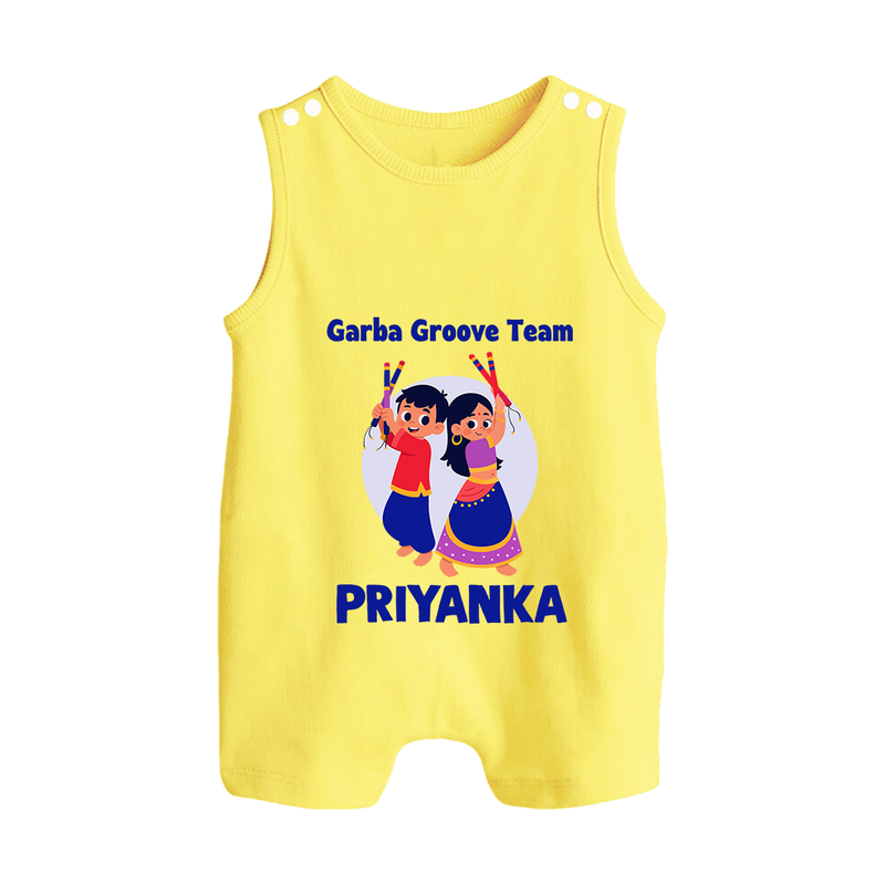 Garba Groove Team Romper suit/sleeveless romper | Personalized Baby Romper suit/sleeveless romper for Festival Fun - PASTEL YELLOW - 0 - 5 Months Old (Chest 18")