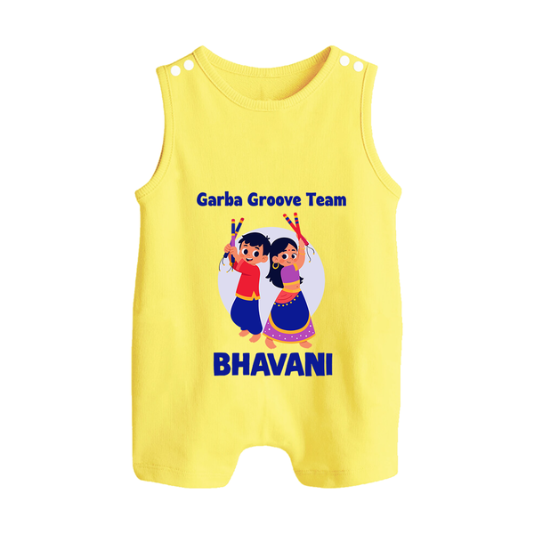 Nach Masti Time Garba Personalized Button Romper - PASTEL YELLOW - New Born (Chest 18")