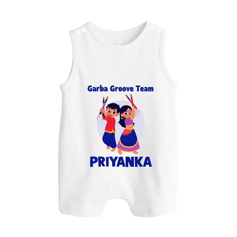 Garba Groove Team Romper suit/sleeveless romper | Personalized Baby Romper suit/sleeveless romper for Festival Fun - WHITE - 0 - 5 Months Old (Chest 18")
