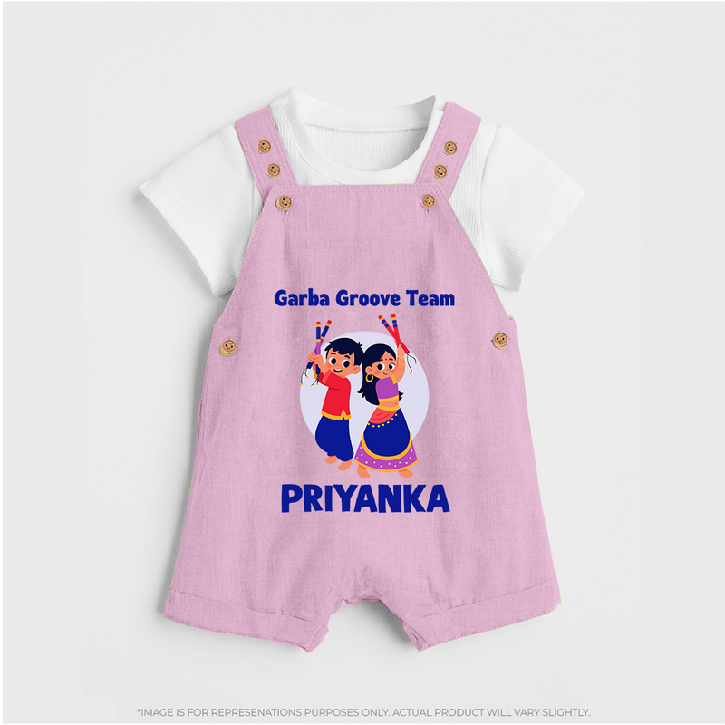 Garba Groove Team Dungaree Set | Personalized Baby Dungaree Set for Festival Fun - BABY PINK - 0 - 5 Months Old (Chest 18")