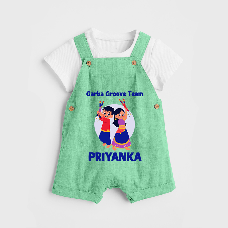 Garba Groove Team Dungaree Set | Personalized Baby Dungaree Set for Festival Fun - GREEN - 0 - 5 Months Old (Chest 18")