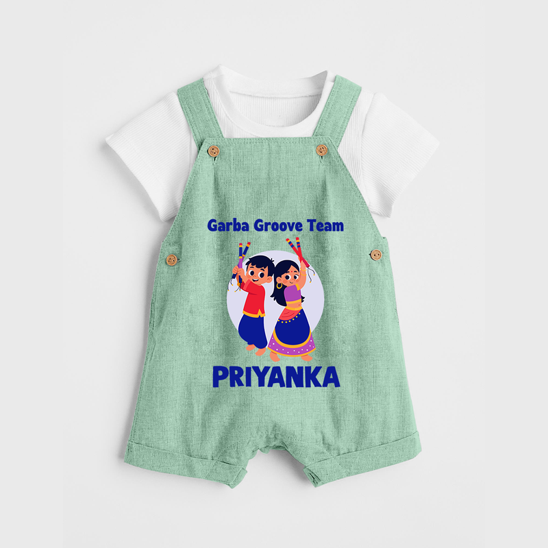 Garba Groove Team Dungaree Set | Personalized Baby Dungaree Set for Festival Fun - MINT GREEN - 0 - 5 Months Old (Chest 18")
