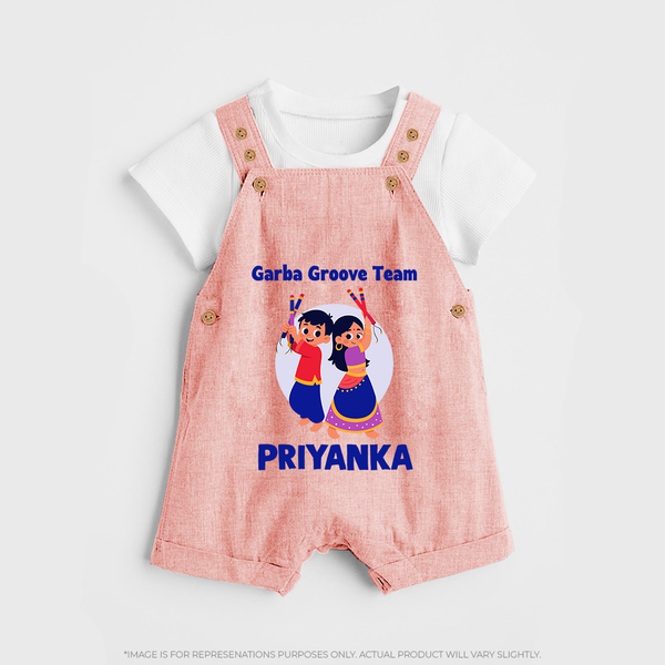 Garba Groove Team Dungaree Set | Personalized Baby Dungaree Set for Festival Fun - PEACH - 0 - 5 Months Old (Chest 18")