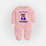 Garba Groove Team Sleep suit/full sleeve body suit | Personalized Baby Sleep suit/full sleeve body suit for Festival Fun - BABY PINK - New Born (Chest 7.5")