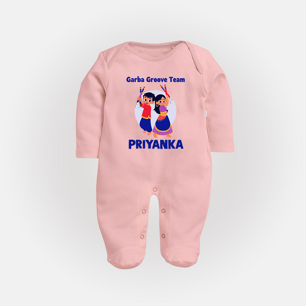 Garba Groove Team Sleep suit/full sleeve body suit | Personalized Baby Sleep suit/full sleeve body suit for Festival Fun - BABY PINK - New Born (Chest 7.5")