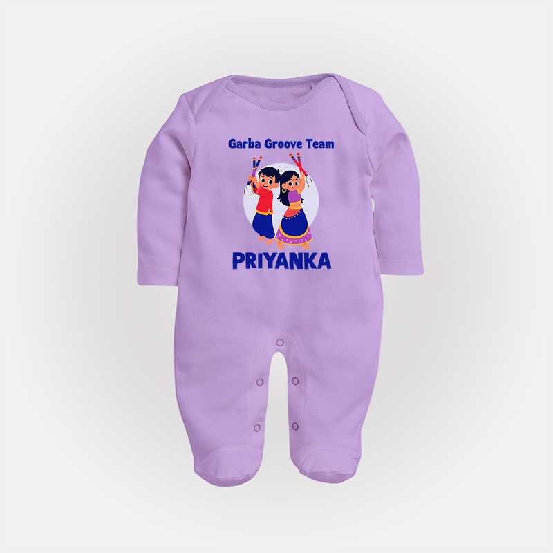 Garba Groove Team Sleep suit/full sleeve body suit | Personalized Baby Sleep suit/full sleeve body suit for Festival Fun - LILAC - New Born (Chest 7.5")